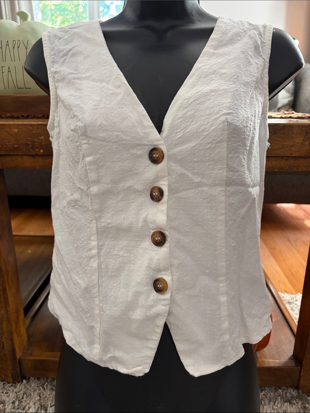 SHEIN White Button-Front V-Neck Women’s Top size Small